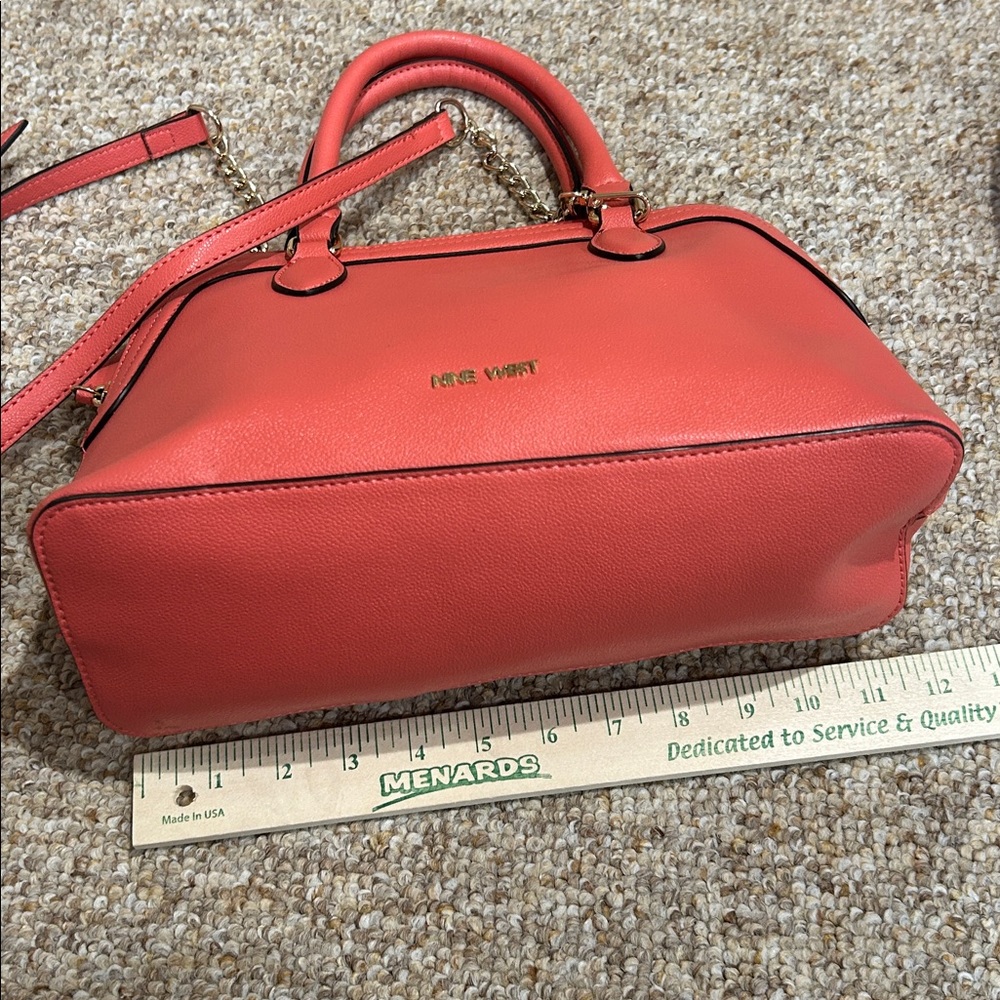Nine West Vibrant Coral Satchel/ Crossbody Bag detachable adjustable strap - Picture 4 of 11